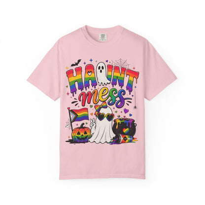 Haunt Mess Pride Halloween T-Shirt — Rainbow Ghost Graphic Tee