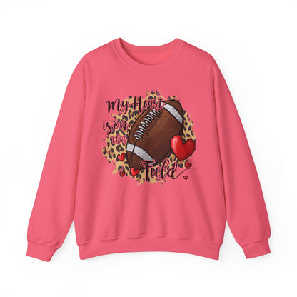 Football Mom Crewneck Sweatshirt — "My Heart is on the Field" Leopard Accent
