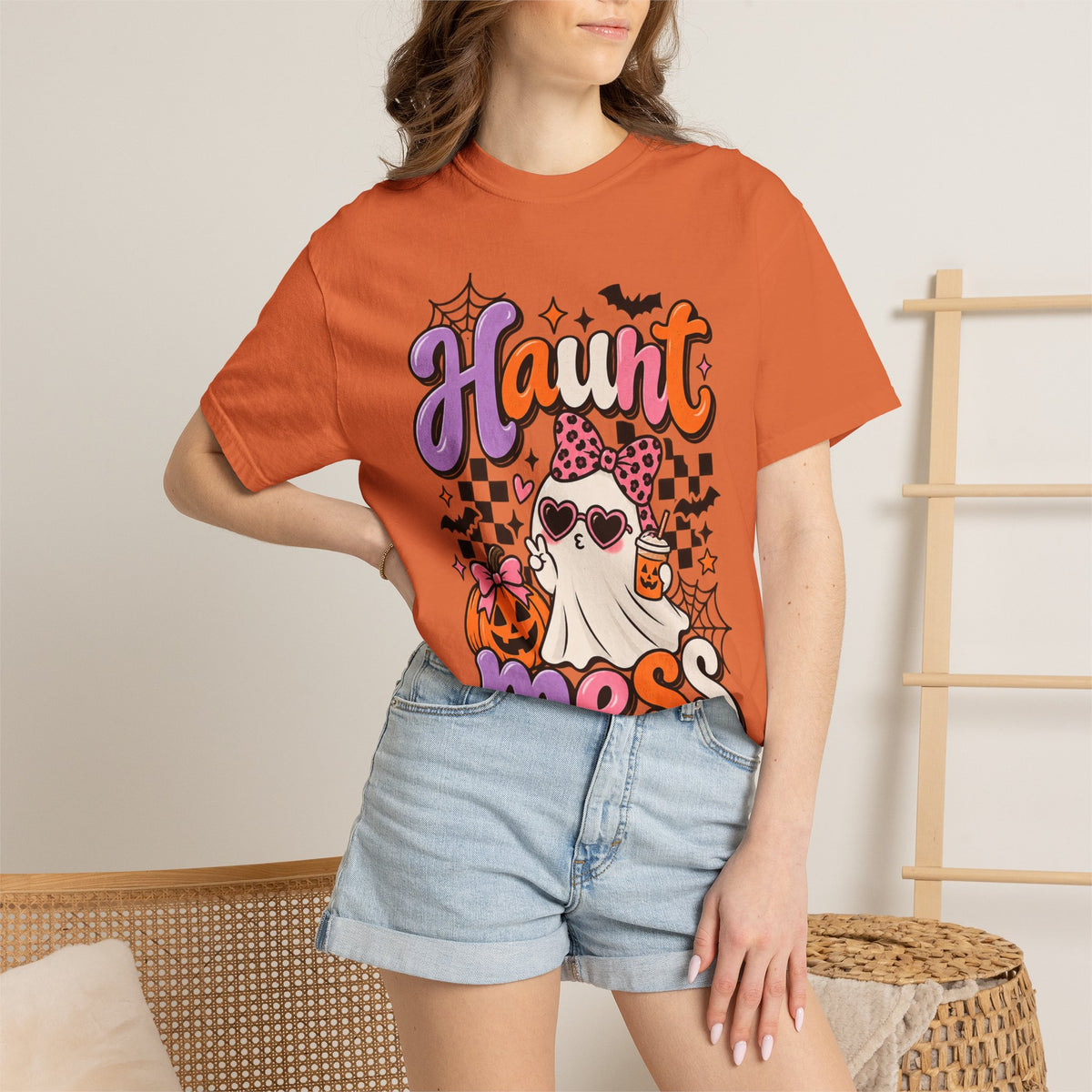 Haunt Mess Halloween T-Shirt — Cute Ghost, Pumpkin & Candy Design