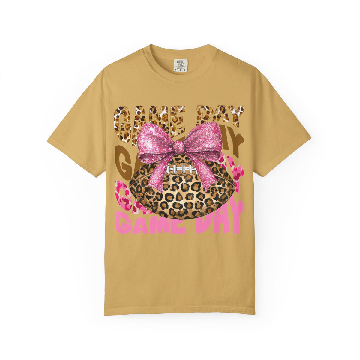 Game Day Leopard Football T-Shirt — Pink Bow Tailgate Tee for Women & Fans