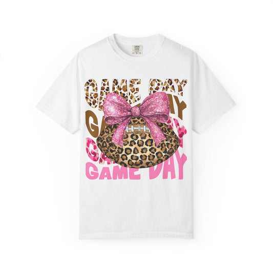 Game Day Leopard Football T-Shirt with Pink Glitter Bow
