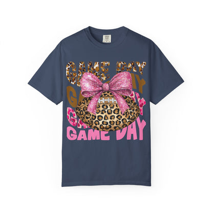 Game Day Leopard Football T-Shirt with Pink Glitter Bow