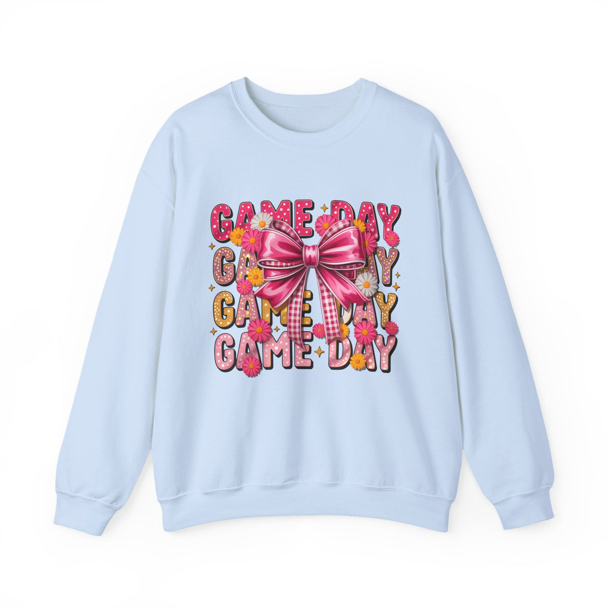 Game Day Bow Sweatshirt — Pink Cheer Graphic Crewneck