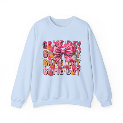 Game Day Bow Sweatshirt — Pink Cheer Graphic Crewneck