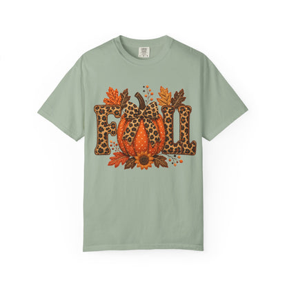 Fall Leopard Pumpkin T-Shirt — Autumn Leaves Graphic Tee