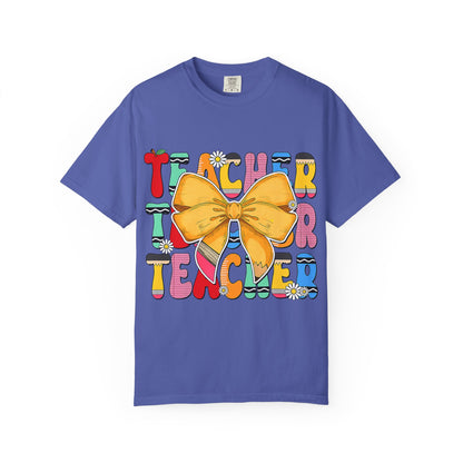 Teacher Bow T-Shirt — Colorful Retro Teacher Appreciation Tee