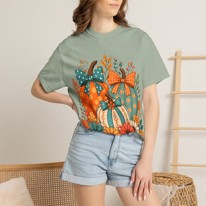 Autumn Floral Pumpkins T-Shirt — Fall Harvest Graphic Tee