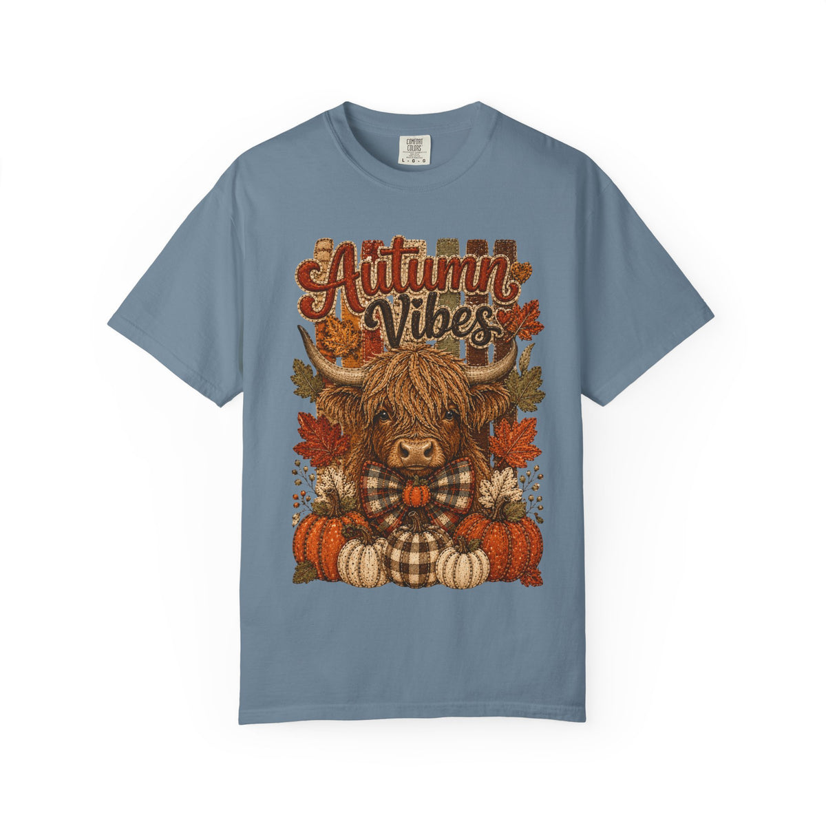 Autumn Vibes Highland Cow T-Shirt — Cute Fall Pumpkin Plaid Tee