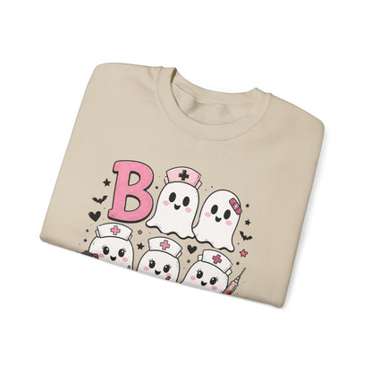 Boo Crew Sweatshirt — Cute Pink Ghost Nurse Halloween Crewneck