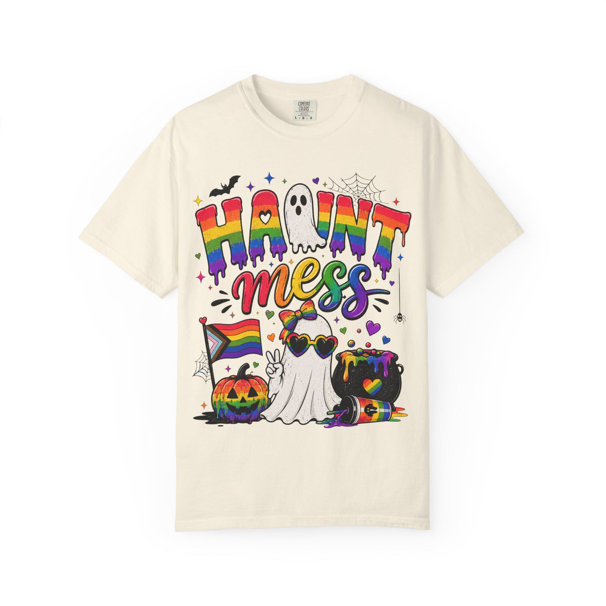 Haunt Mess Pride Halloween T-Shirt — Rainbow Ghost Graphic Tee