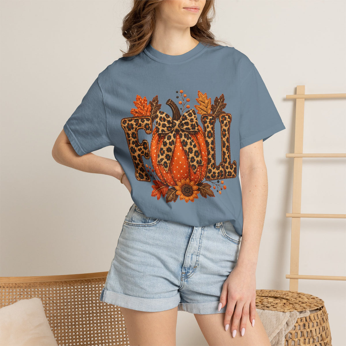 Fall Leopard Pumpkin T-Shirt — Autumn Leaves Graphic Tee