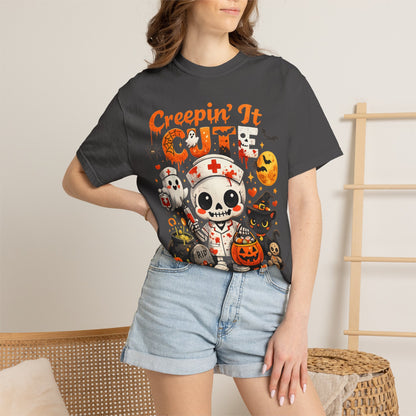 Creepin' It Cute Halloween T-Shirt — Trick or Treat Skeleton & Black Cat Tee