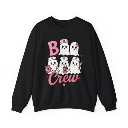 Boo Crew Sweatshirt — Cute Pink Ghost Nurse Halloween Crewneck