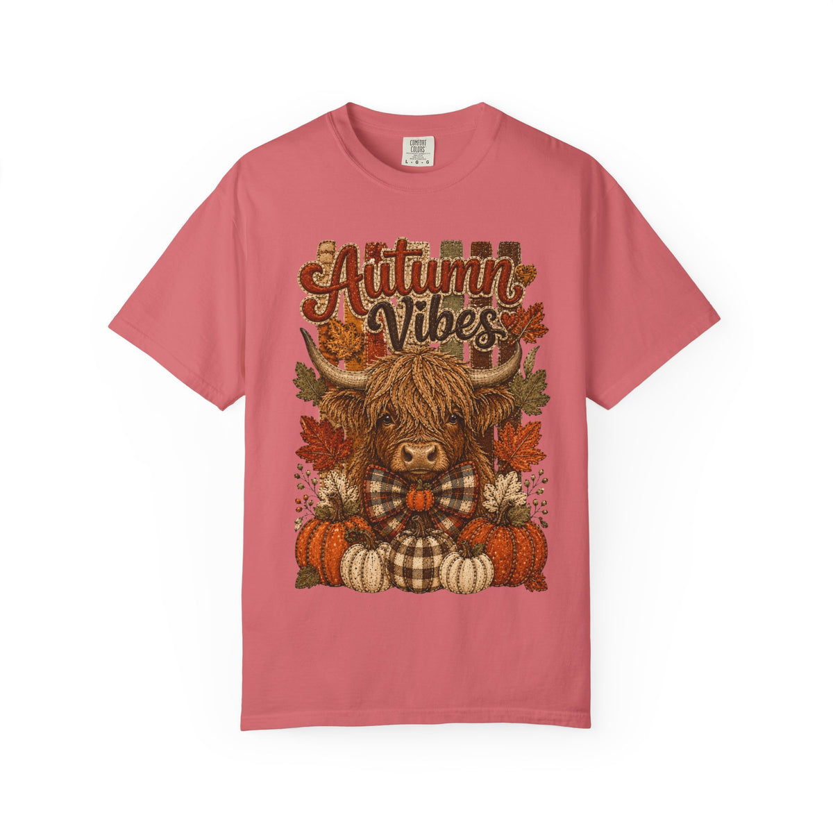 Autumn Vibes Highland Cow T-Shirt — Cute Fall Pumpkin Plaid Tee