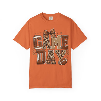 Game Day T-Shirt — Leopard Print Football Tee with Bow