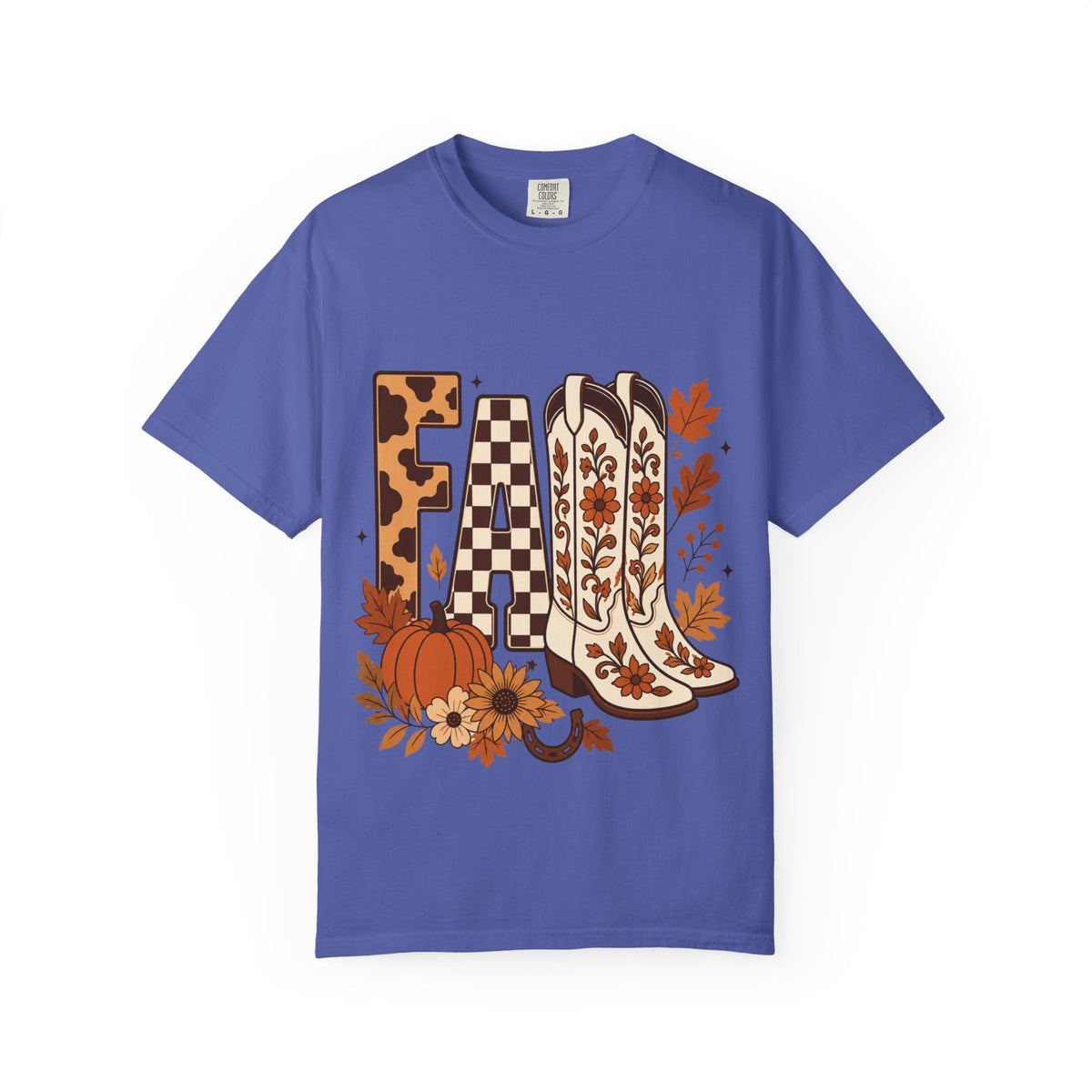 Fall Cowboy Boots T-Shirt — Pumpkin, Leaves & Floral Autumn Graphic Tee
