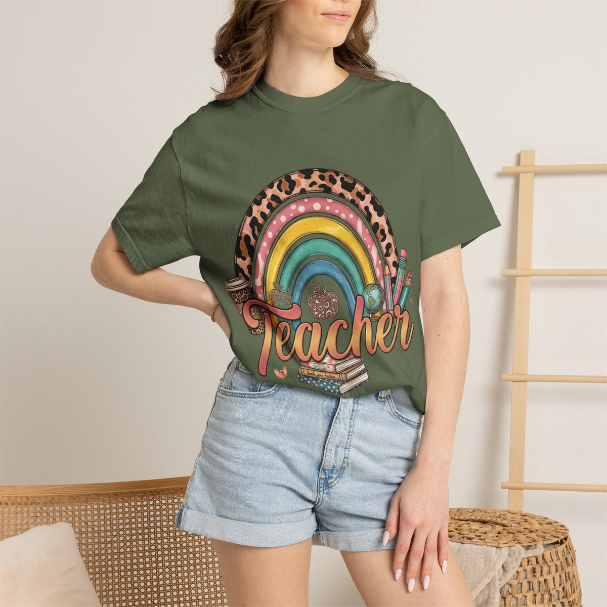 Teacher Rainbow Leopard Graphic T-Shirt — Cute Back-to-School Gift for Educators