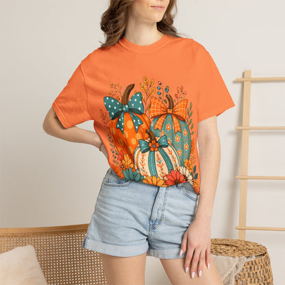 Autumn Floral Pumpkins T-Shirt — Fall Harvest Graphic Tee