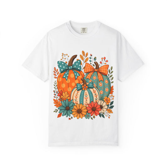 Autumn Floral Pumpkins T-Shirt — Fall Harvest Graphic Tee