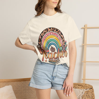 Teacher Rainbow Leopard Graphic T-Shirt — Cute Back-to-School Gift for Educators