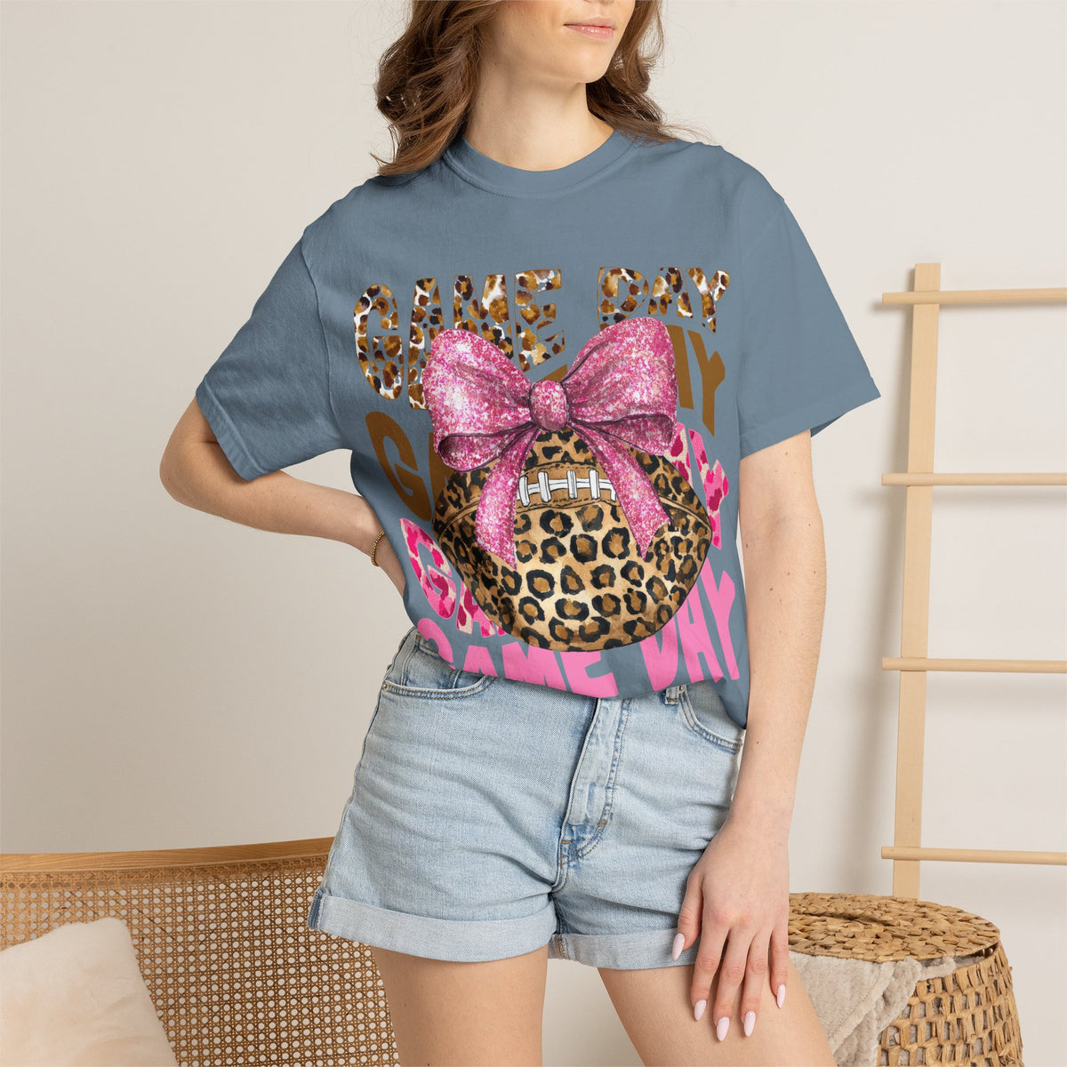 Game Day Leopard Football T-Shirt with Pink Glitter Bow
