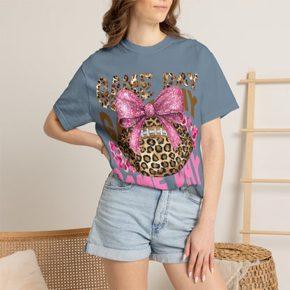Game Day Leopard Football T-Shirt with Pink Glitter Bow