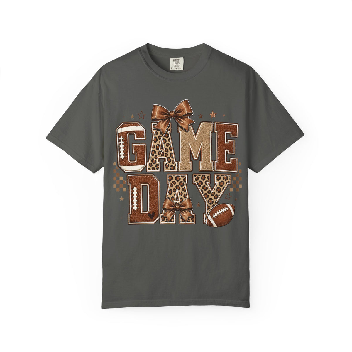 Game Day T-Shirt — Leopard Print Football Tee with Bow