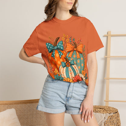 Autumn Floral Pumpkins T-Shirt — Fall Harvest Graphic Tee
