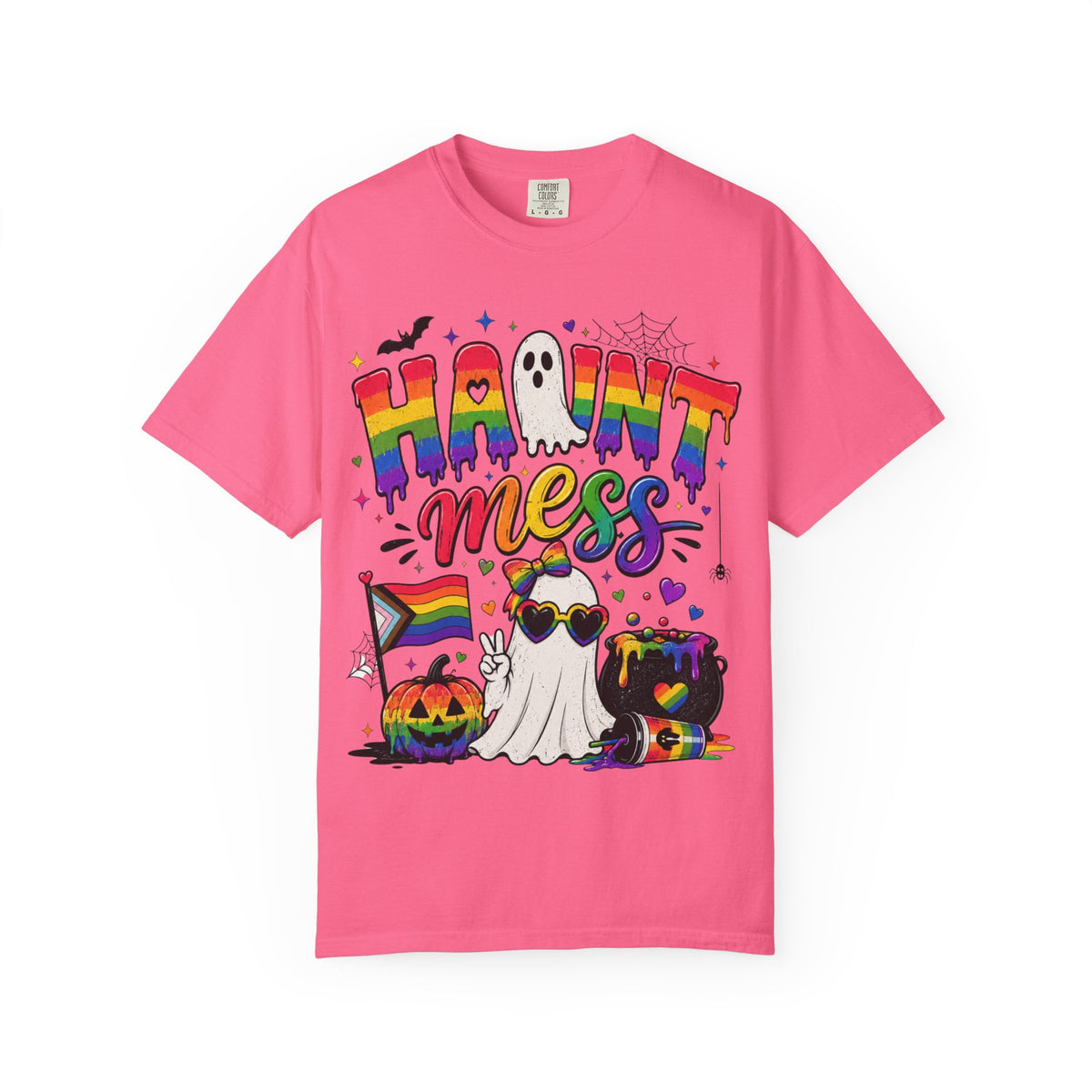 Haunt Mess Pride Halloween T-Shirt — Rainbow Ghost Graphic Tee