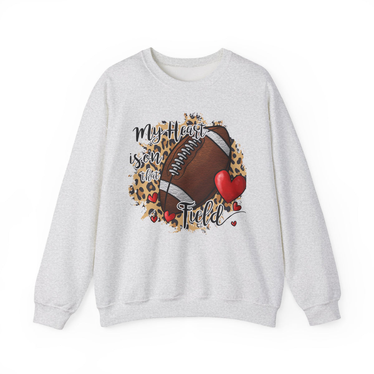 Football Mom Crewneck Sweatshirt — "My Heart is on the Field" Leopard Accent