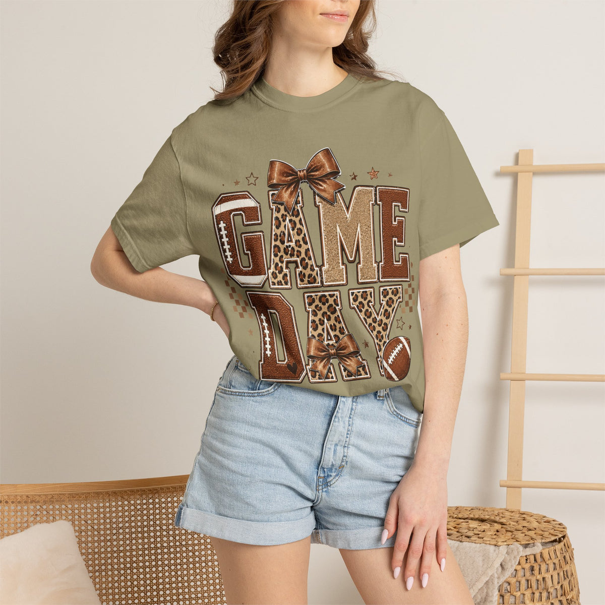 Game Day T-Shirt — Leopard Print Football Tee with Bow