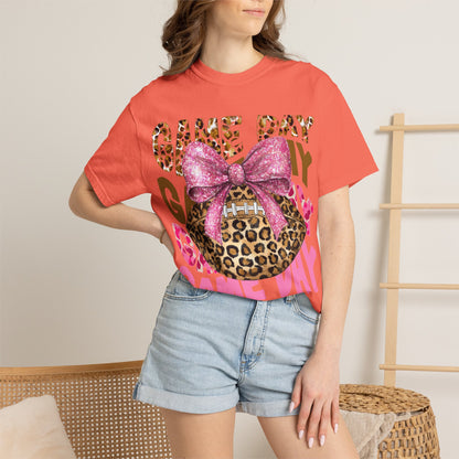 Game Day Leopard Football T-Shirt with Pink Glitter Bow
