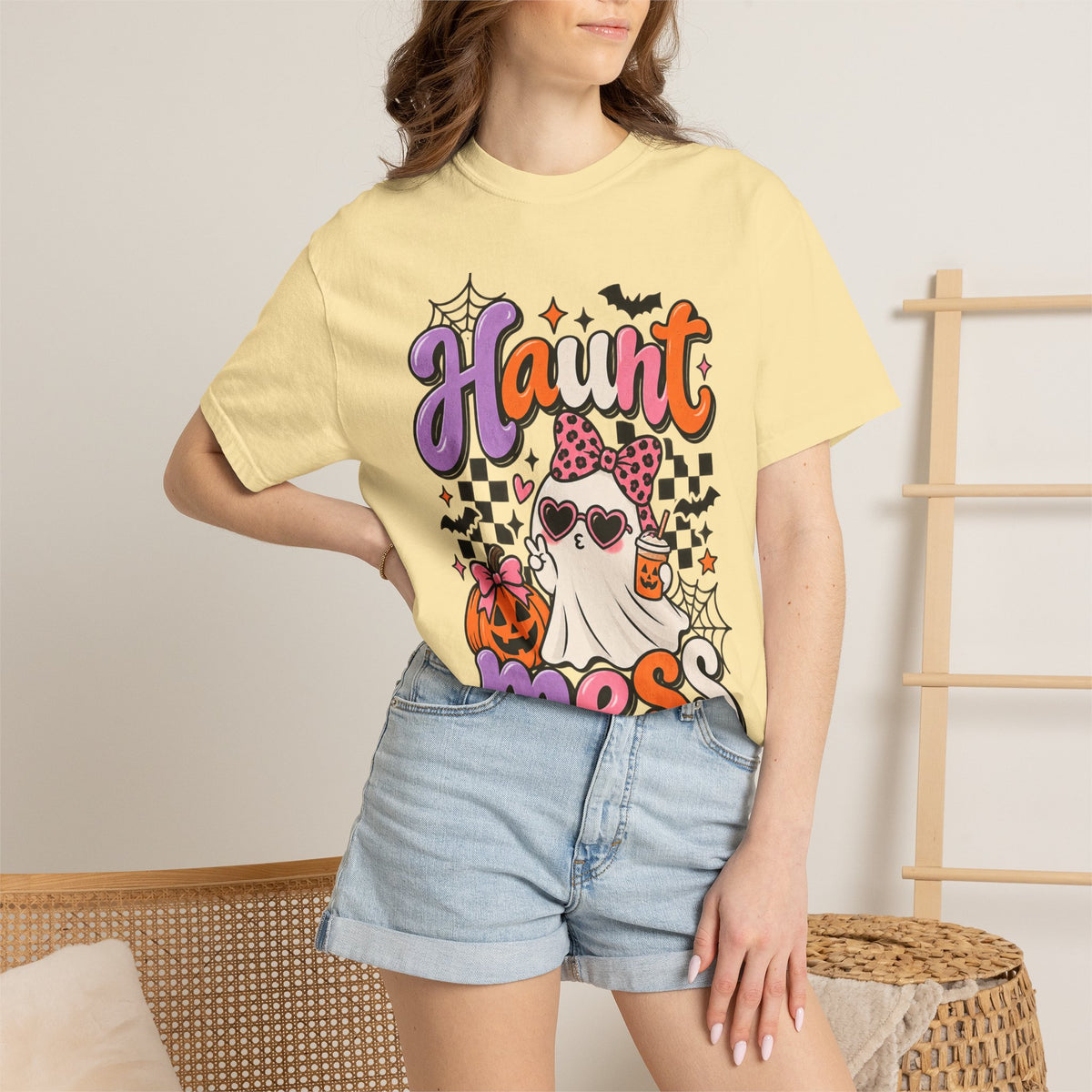 Haunt Mess Halloween T-Shirt — Cute Ghost, Pumpkin & Candy Design