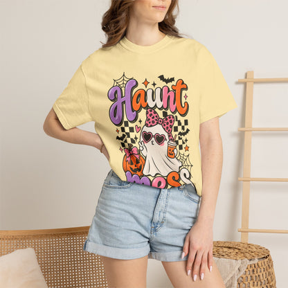 Haunt Mess Halloween T-Shirt — Cute Ghost, Pumpkin & Candy Design