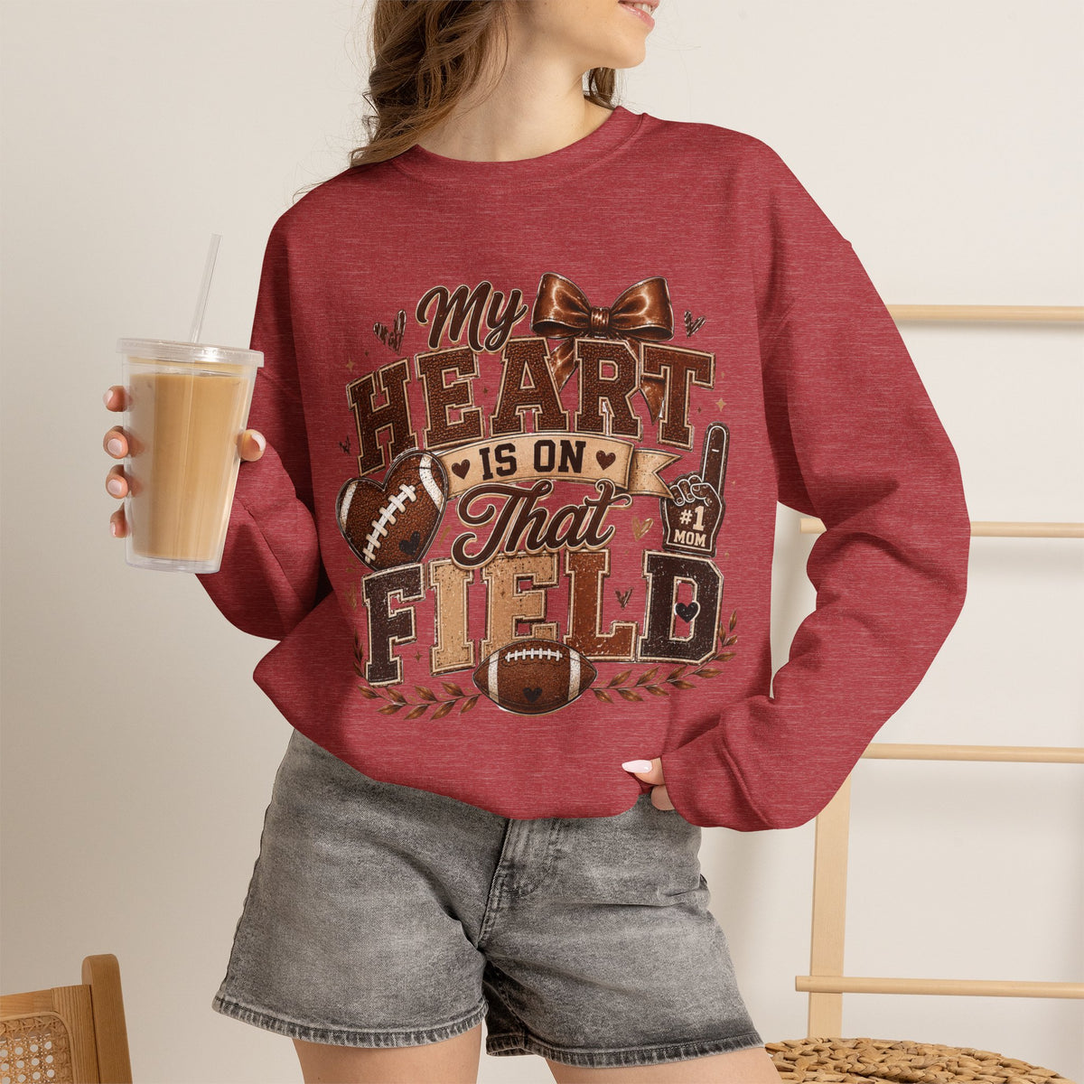 Football Mom Sweatshirt - "My Heart Is On That Field" Crewneck