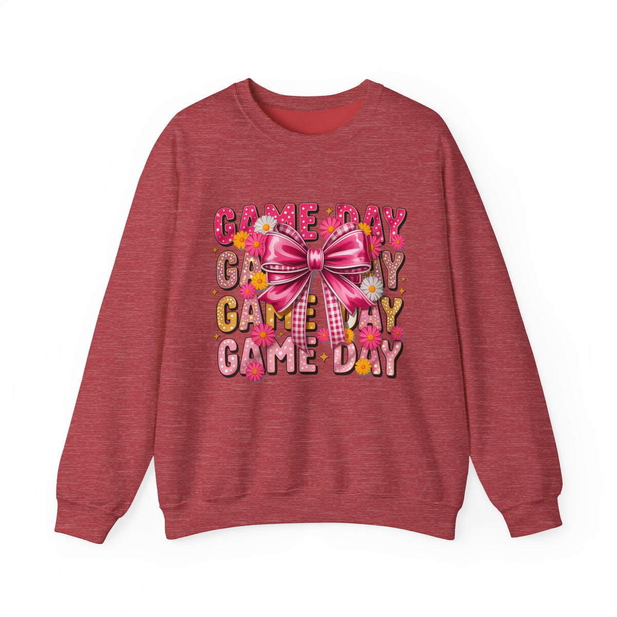 Game Day Bow Sweatshirt — Pink Cheer Graphic Crewneck
