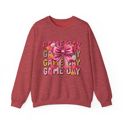 Game Day Bow Sweatshirt — Pink Cheer Graphic Crewneck
