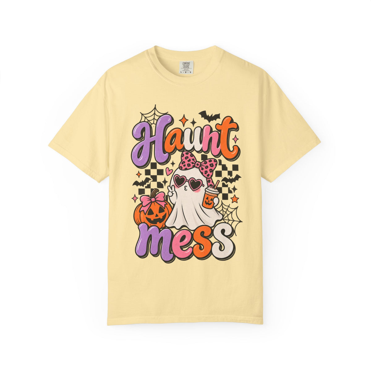 Haunt Mess Halloween T-Shirt — Cute Ghost, Pumpkin & Candy Design