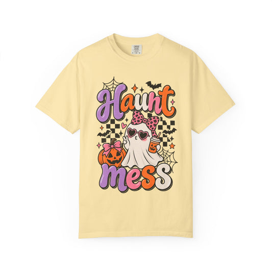 Haunt Mess Halloween T-Shirt — Cute Ghost, Pumpkin & Candy Design