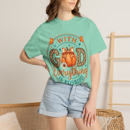 "With God Everything Is Possible" Pumpkin Fall T-Shirt
