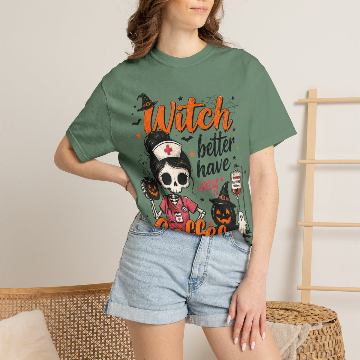 Witch Better Have My Coffee T‑Shirt — Halloween Nurse Skull Coffee Tee