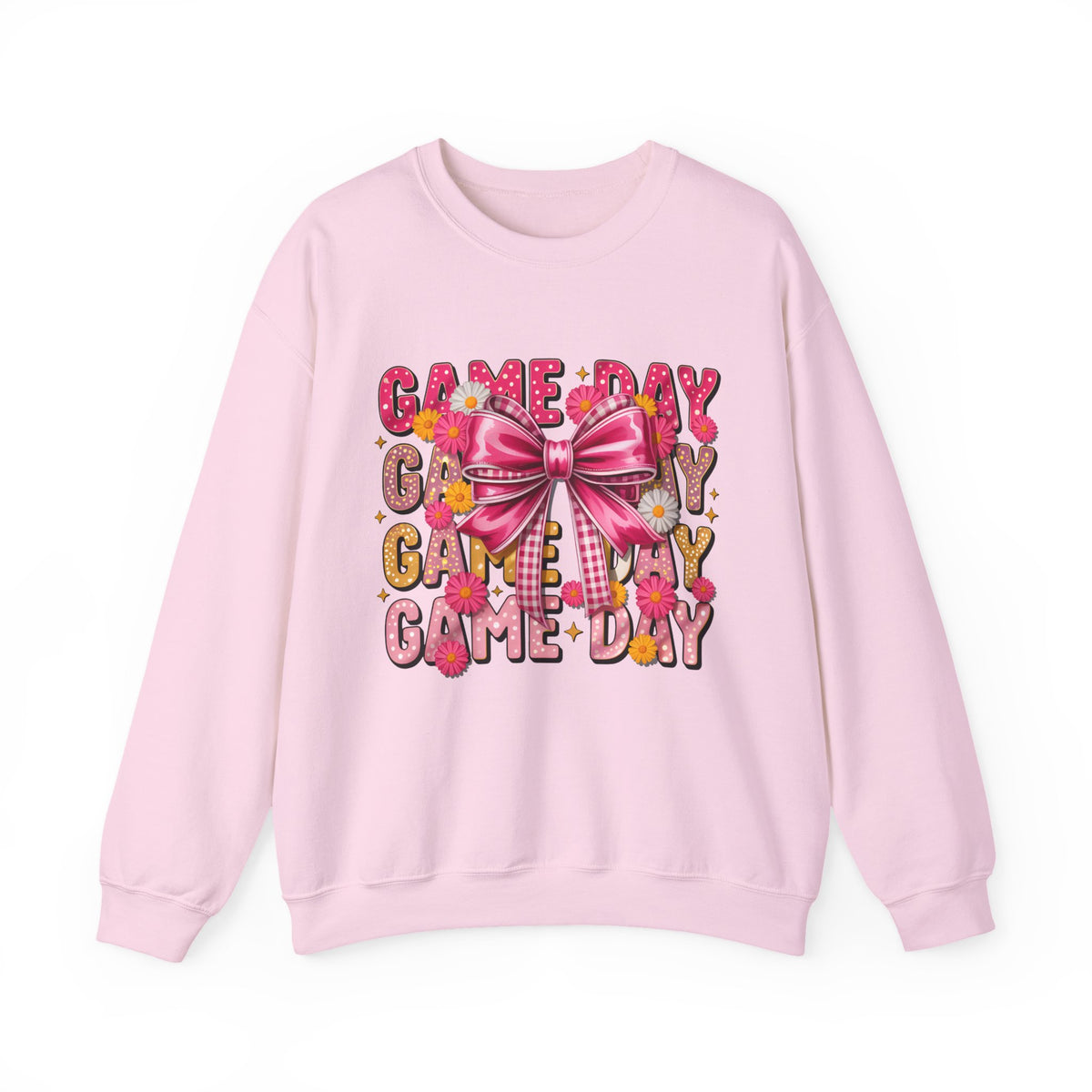 Game Day Bow Sweatshirt — Pink Cheer Graphic Crewneck