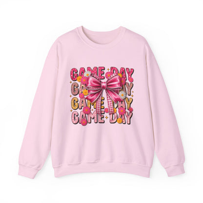 Game Day Bow Sweatshirt — Pink Cheer Graphic Crewneck