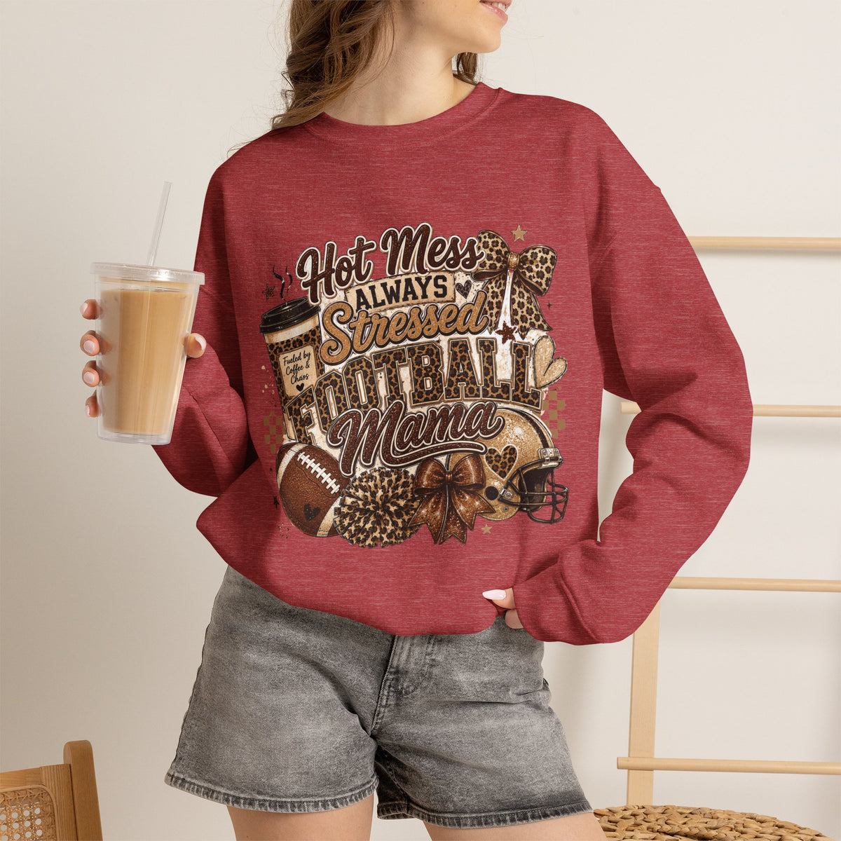 Football Mama Sweatshirt – "Hot Mess Always Stressed" Cozy Crewneck