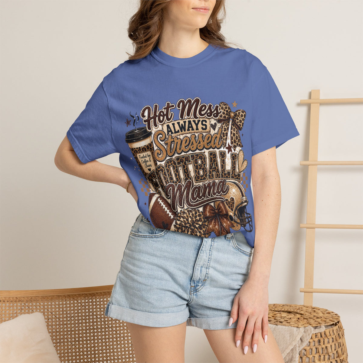 Football Mama T-Shirt – "Hot Mess Always Stressed" Graphic Tee for Cheerful Game Day Moms