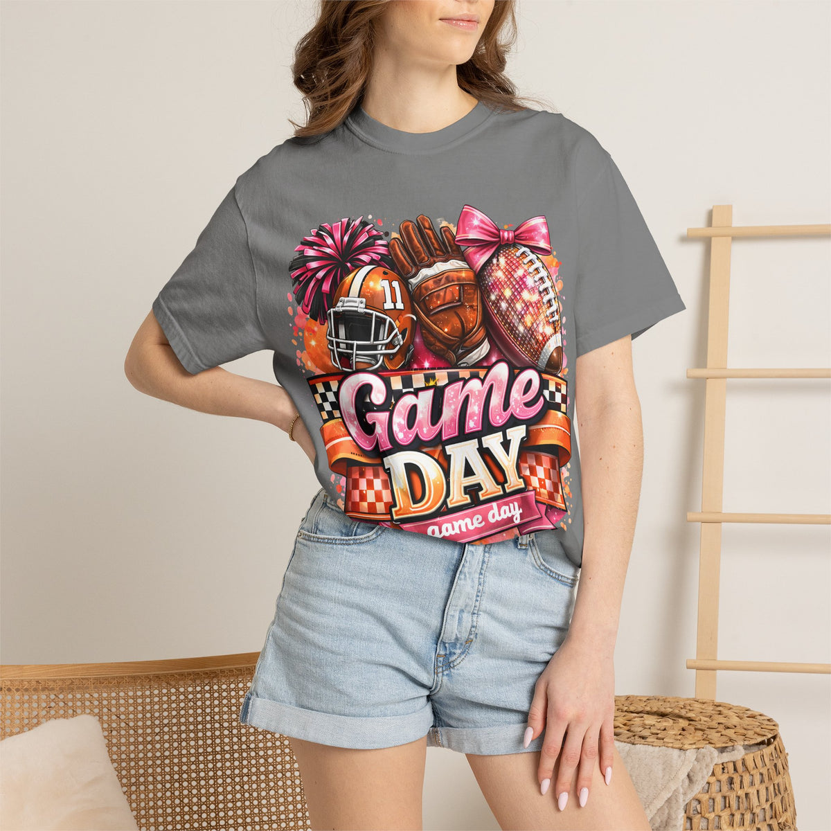 Game Day Football Tee — Cheerleader & Pom Pom Sports Shirt