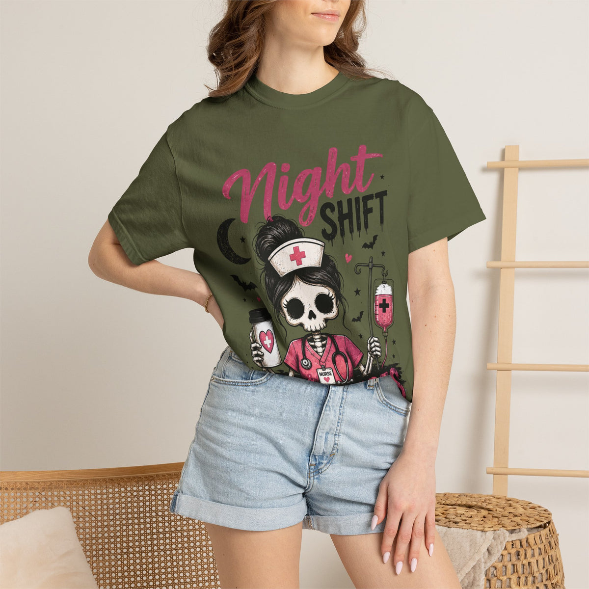 Night Shift Nightmares T-Shirt — Nurse Skull Horror Medical Staff Tee