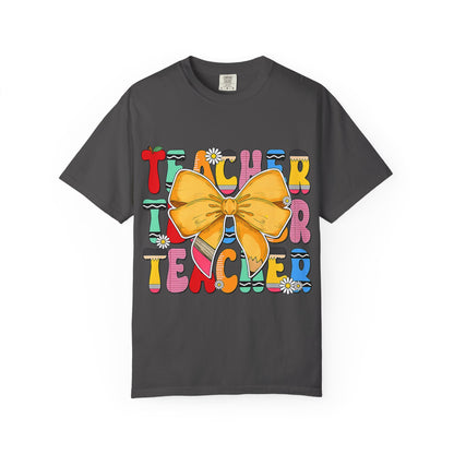 Teacher Bow T-Shirt — Colorful Retro Teacher Appreciation Tee