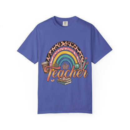 Teacher Rainbow Leopard Graphic T-Shirt — Cute Back-to-School Gift for Educators