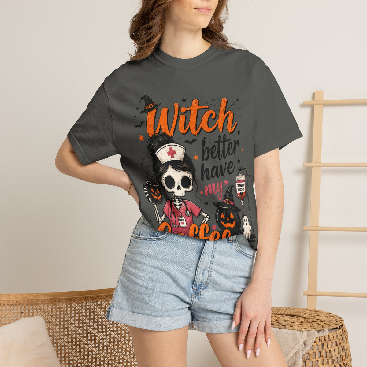 Witch Better Have My Coffee T‑Shirt — Halloween Nurse Skull Coffee Tee